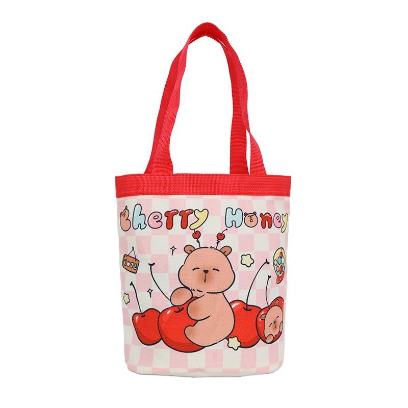 Canvas Bucket Bag Cute Graffiti Childlike Illustration Hand-held Bucket Mommy Storage Bag Bento Bag Work Small Bag