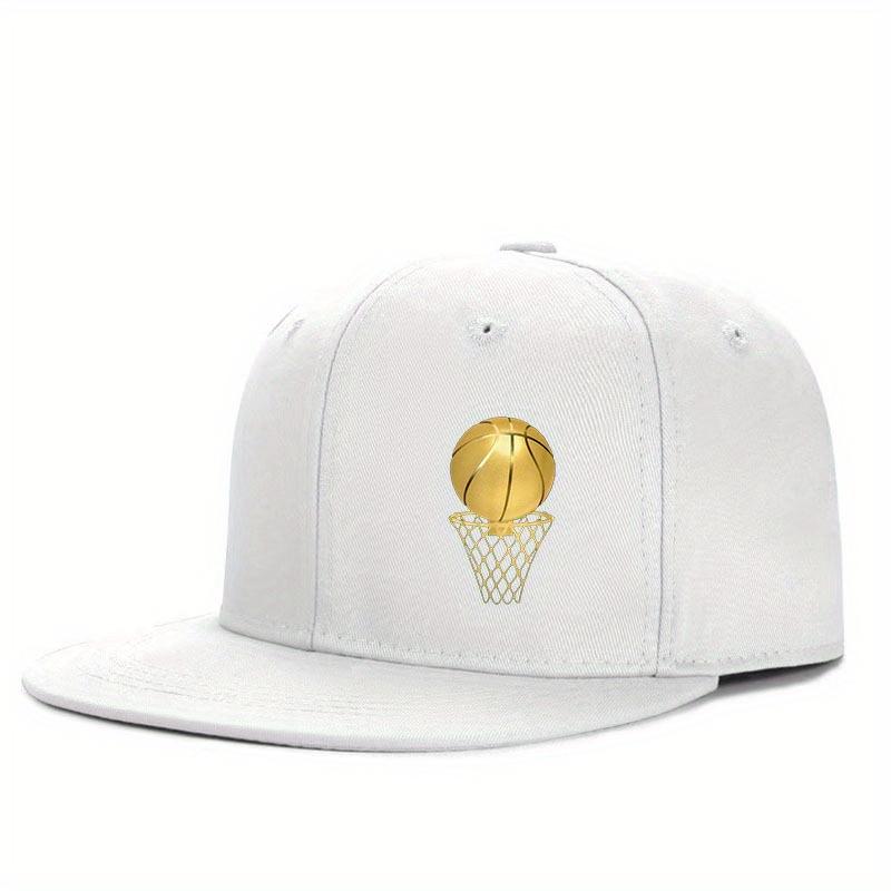 Gold Basketball Hoop Logo Flat Brim Snapback Hat Polyester Adult Unisex Outdoor Casual Cap