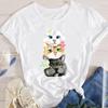Fashion Cartoon Cat Plant Casual New Lovely Tees Women Short Sleeve Lady Female Graphic Tops Clothes Print Tshirt TShirt