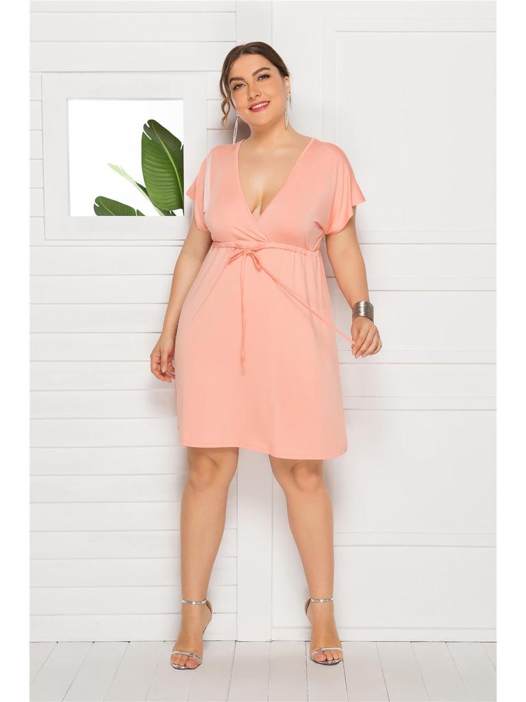 European Sexy Sleeveless V-Neck Elastic Waist Plus Size Dress