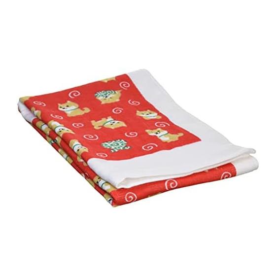 Washin Tenugui Towel, Mameshiba's Errand, Red, Made in Japan, Gentle Gauze Feel, Fluffy Pile, 100% Cotton