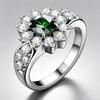 Elegant Promise Ring with Inlaid Emerald Synthetic Zircon Sunflower Design for Women, White Plated K Copper Material Floral Design Shiny Decoration
