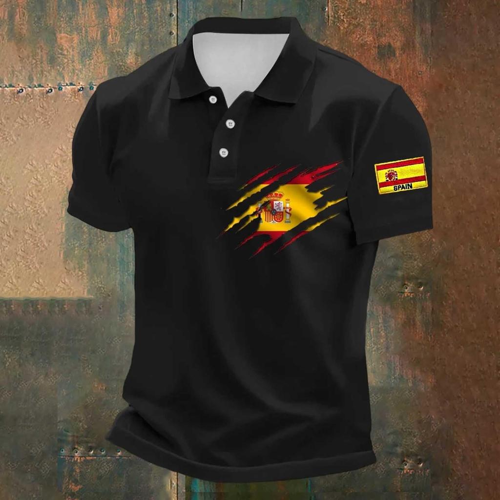 Men's Classic Polo Shirt Spanish Football Inspired Design Bullfighter and Bull Graphic Short Sleeve Casual Fit Top