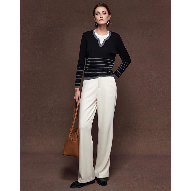 Women's Faux Two-Piece Striped Wool Blend Knit Top