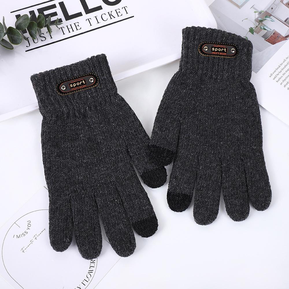 Autumn and winter velvet thickened men's outdoor leisure fishing cycling cold and windproof knitted wool warm gloves