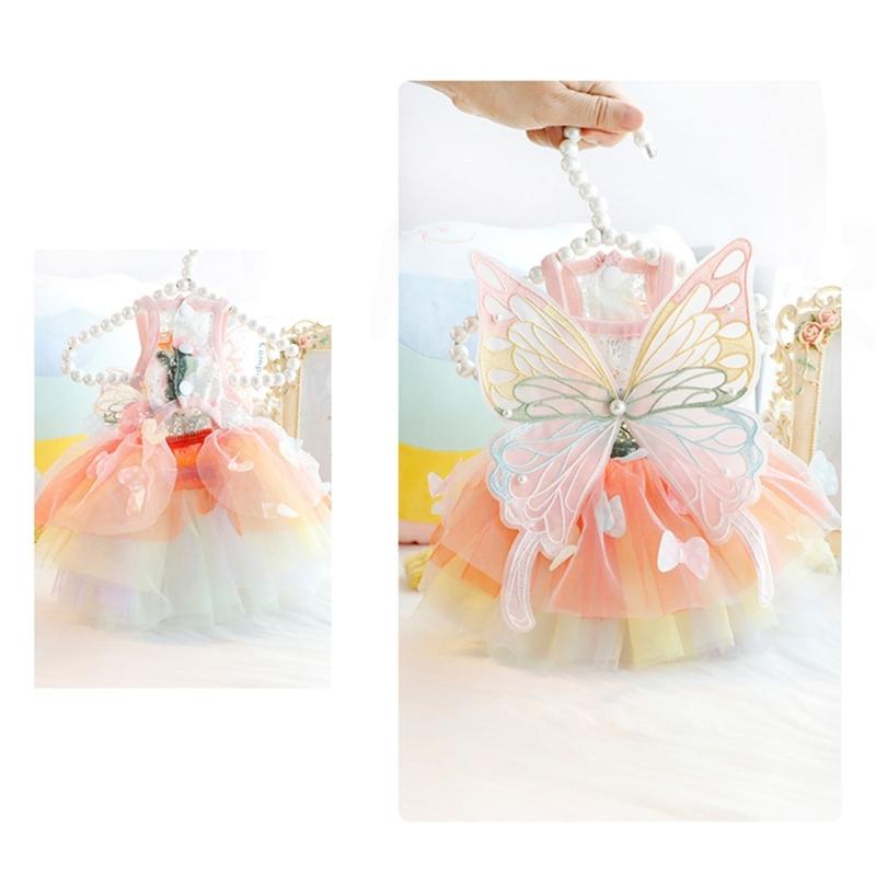 Mädchen Hund Regenbogen Kostüm Bekleidung Strandkleid Strand Bunt Schmetterling für Welpenhund und Katzen Schmetterlingskleid