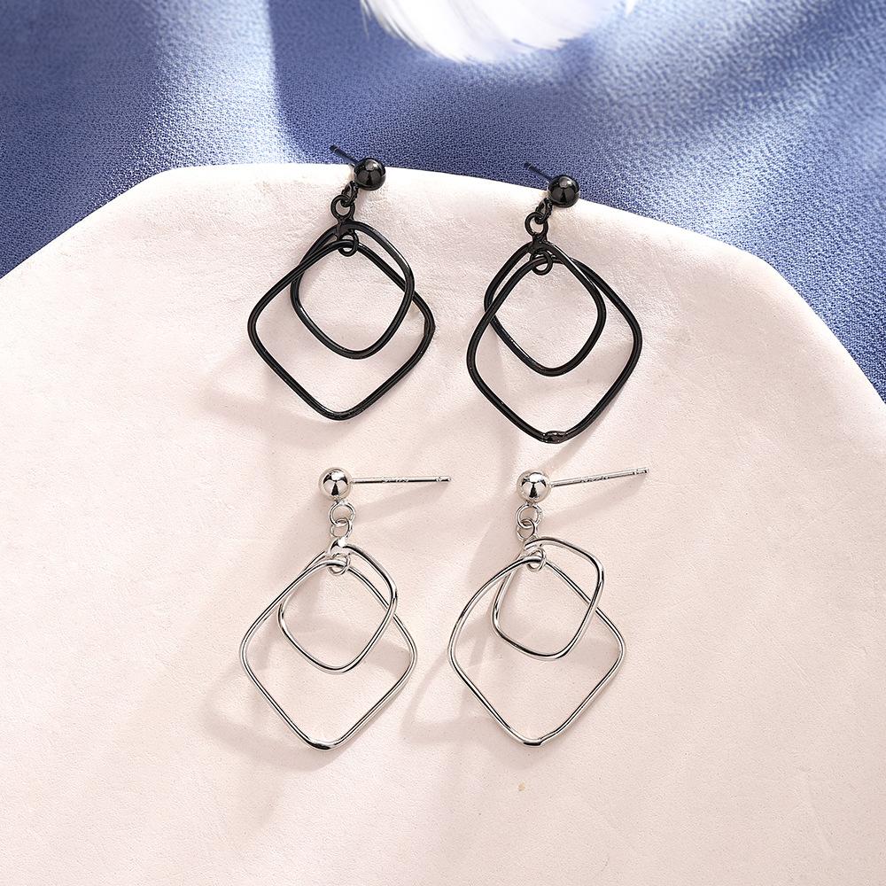 Hollow Square Earrings Temperament Cold Wind Geometric Earrings Commuting Ol Plain Simple Box Earrings Girls