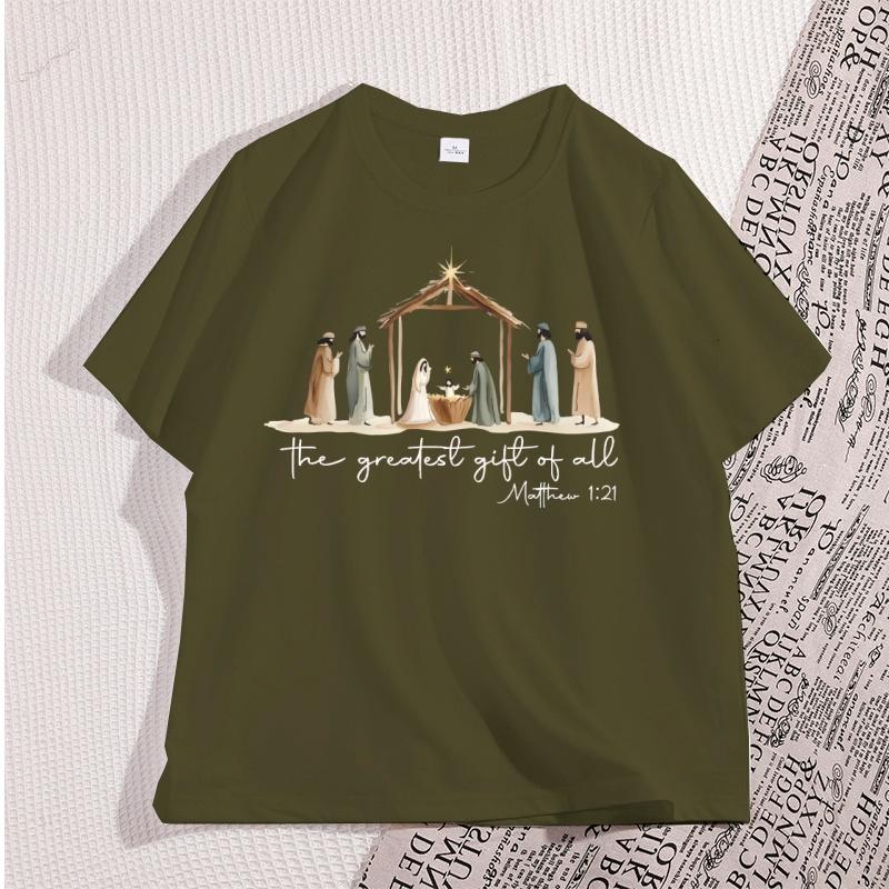 The Greatest Gift of All Tshirt Nativity Religious Christmas T Shirt Jesus Love TShirt Casual Cotton Round Neck Graphic Tees