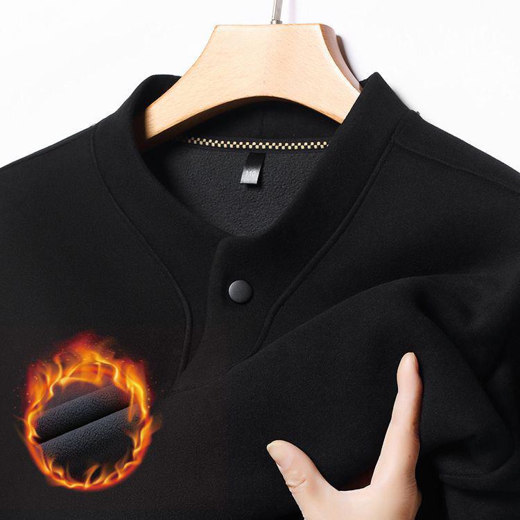 Men's Solid Color Fleece-Lined Sweatshirt, Winter Stand-Up Collar, Long-Sleeve Casual Base Layer.
