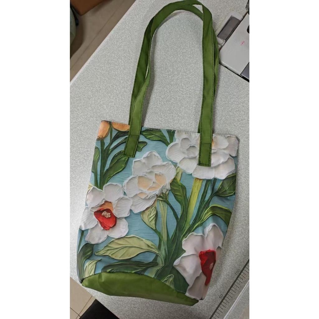 Oil Painting, Floral, Shoulder Bag, Large Capacity, Hand-held, Bucket Bag