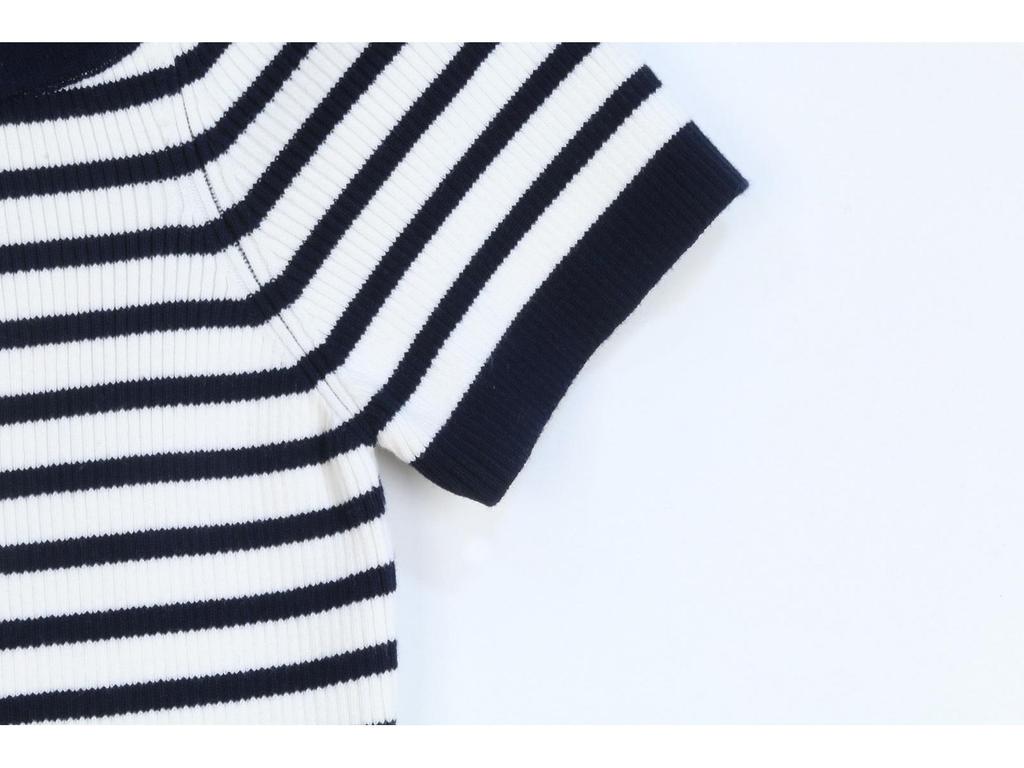 M Family Women's Striped Backless One-Shoulder Knit Top - Sexy Ice Silk Summer T-Shirt