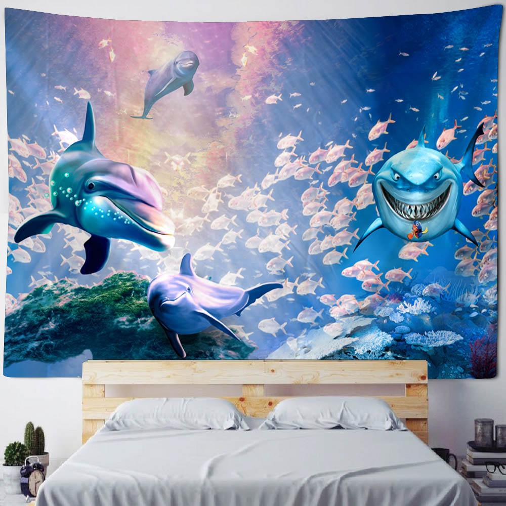 Home Decoration Tapestry Psychedelic Forest Underwater Shark Wall Hanging Hippie Background Living Room Dormitory Decoration