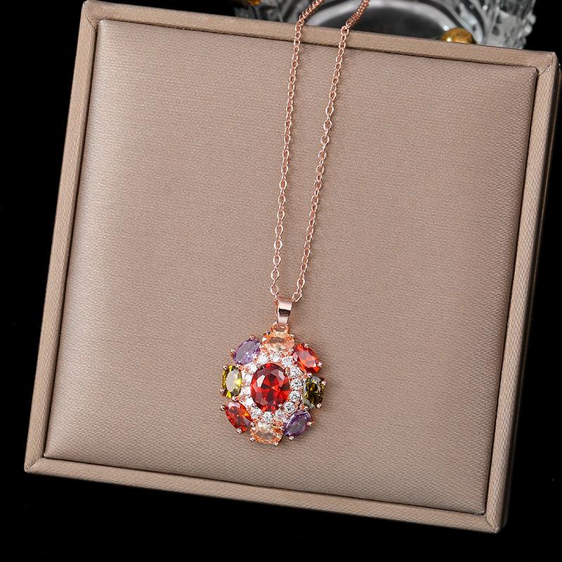 Colorful rose gold ladies flower necklace Design Sense Luxurious Pendant Necklace For Woman Fashion Jewelry