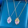 Pink Crown Heart Necklace with Titanium Steel Clavicle Chain - Elegant and Versatile Design.