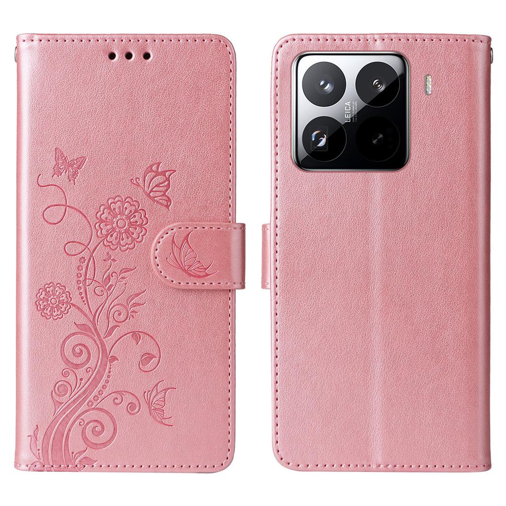 For Xiaomi 15 Pro Leather Case Butterfly Floral Imprint Wallet Stand Cover