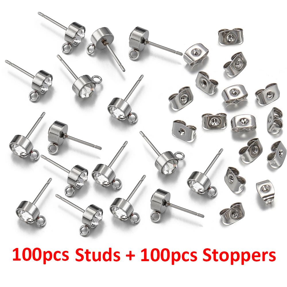 100 Stück/20 Stück Edelstahl Strass Ohrstecker Goldfarben Ohrstecker mit Ösenringen DIY Ohrringe Schmuckherstellung Zubehör