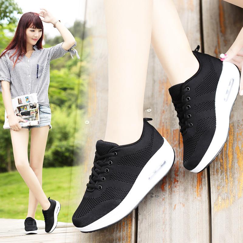 Spring And Autumn New Style Of Flying Mesh Breathable Sports Casual Shoes Korean Style Thick Sole Rocking Shoes Women's Shoes