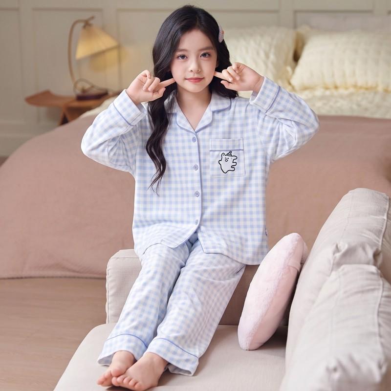 Girls Long Sleeve Cartoon Pajama Set Soft Warm Fleece Sleepwear Home Casual Wear