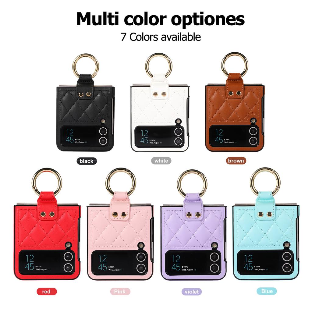 Z Flip5 Folding Mobile Phone Case Ring Suitable for Samsung Flip6 Small Fragrance Protection Case 3 Plaid Mobile Phone Leather Case