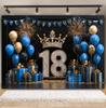 Black and Gold Balloon Gift Theme 18th Birthday Banner Backdrop Cloth Adult Gift Birthday Party Decoration Photography Backdrop