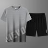 Summer Men's Two-piece Ice Silk Short Sleeved Long Pants Casual Sports Set Men's Short Sleeved T-shirt Shorts