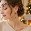 Gold Tone Enamel Earrings 1 Pair Women Colorful for Christmas Tree Rhinestone Shaped Decorative Seasonal