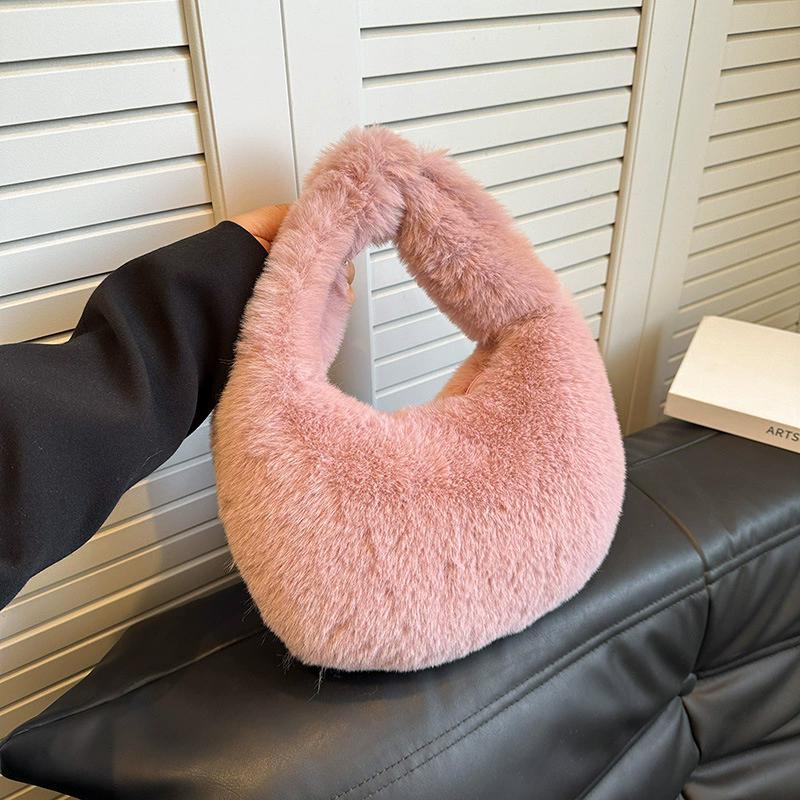 Fur Handbags Women's Small Half Moon Bag Warm Plush Wrist Bags Fashion Furry Short Handle Clutch Ladies Shoulder Bags