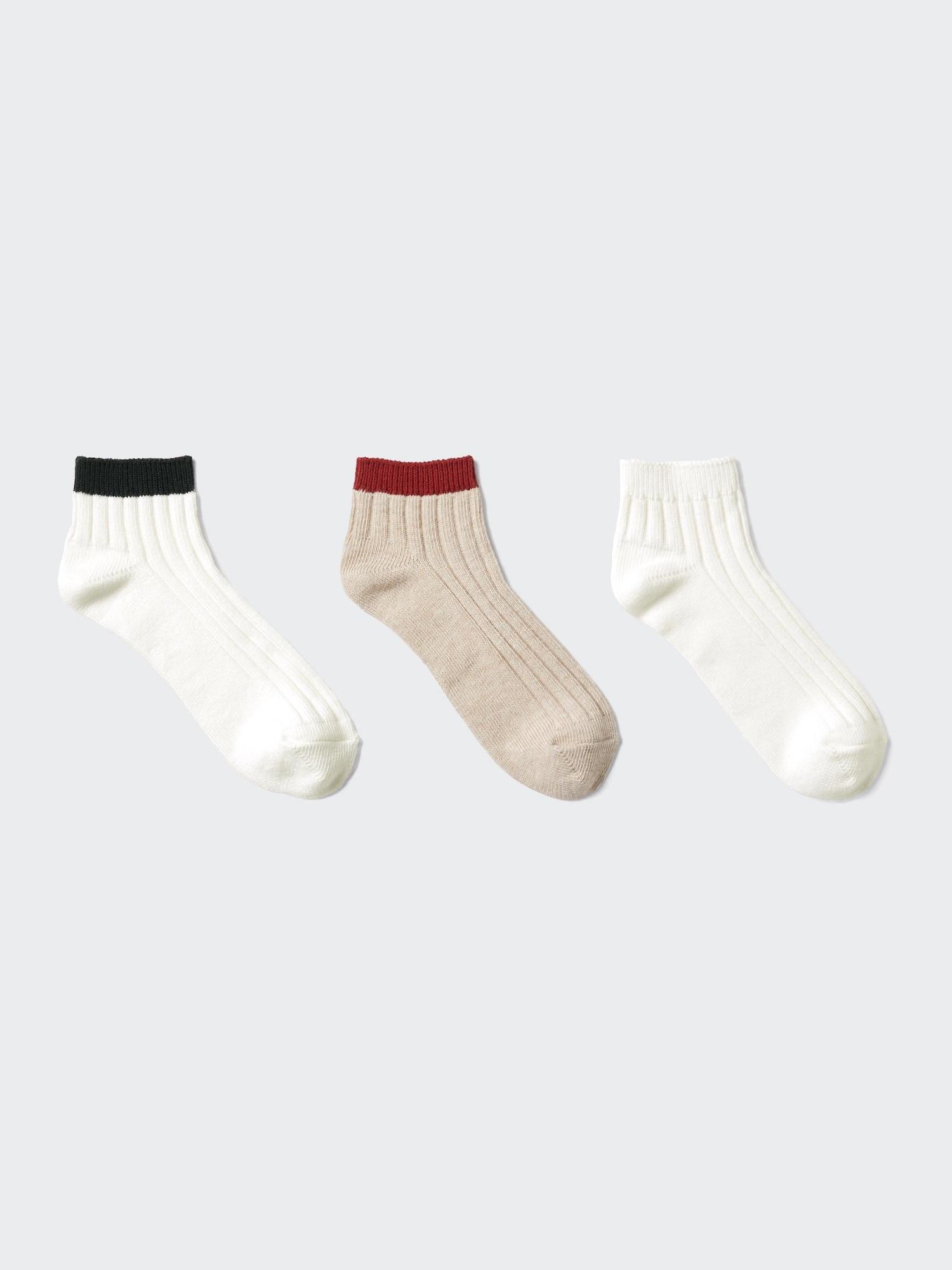 Uniqlo Япония Короткие носки 3 пары в рубчик 01 OFF WHITE/2325