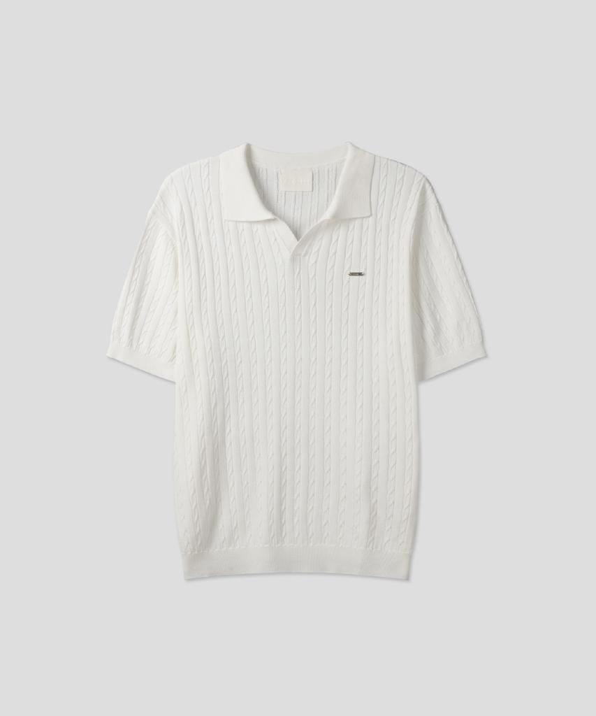 Ssei Essential Cable Open Collar Short Sleeve Knit Ivory