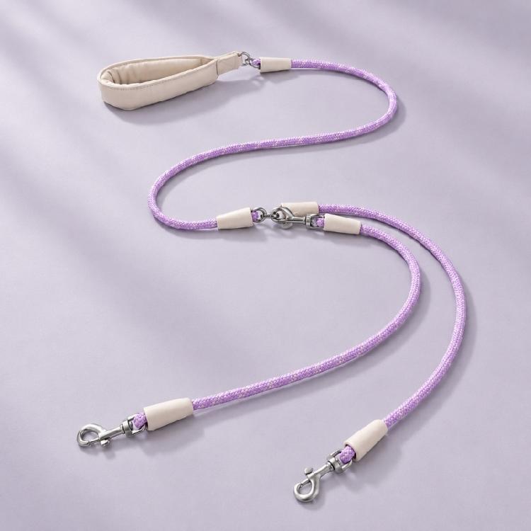 Two-Dog Rope with Braided Rope Construction, Cushioned Handle, and Rotating Connector for Neighborhood Walking Use
