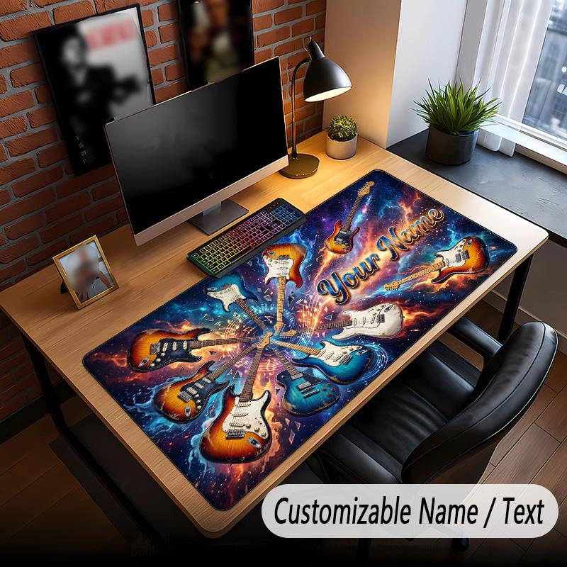 Music Guitar Theme Custom Mouse Pad Personalized With Name Text Customized Desk Mat For Office Home Decor