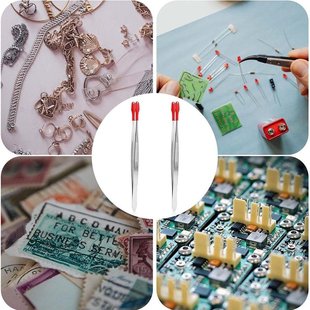 Non Marring Flat Tip Tweezers PVC Coated Rubber Tips Tweezers Accessories Long Bent Tweezers