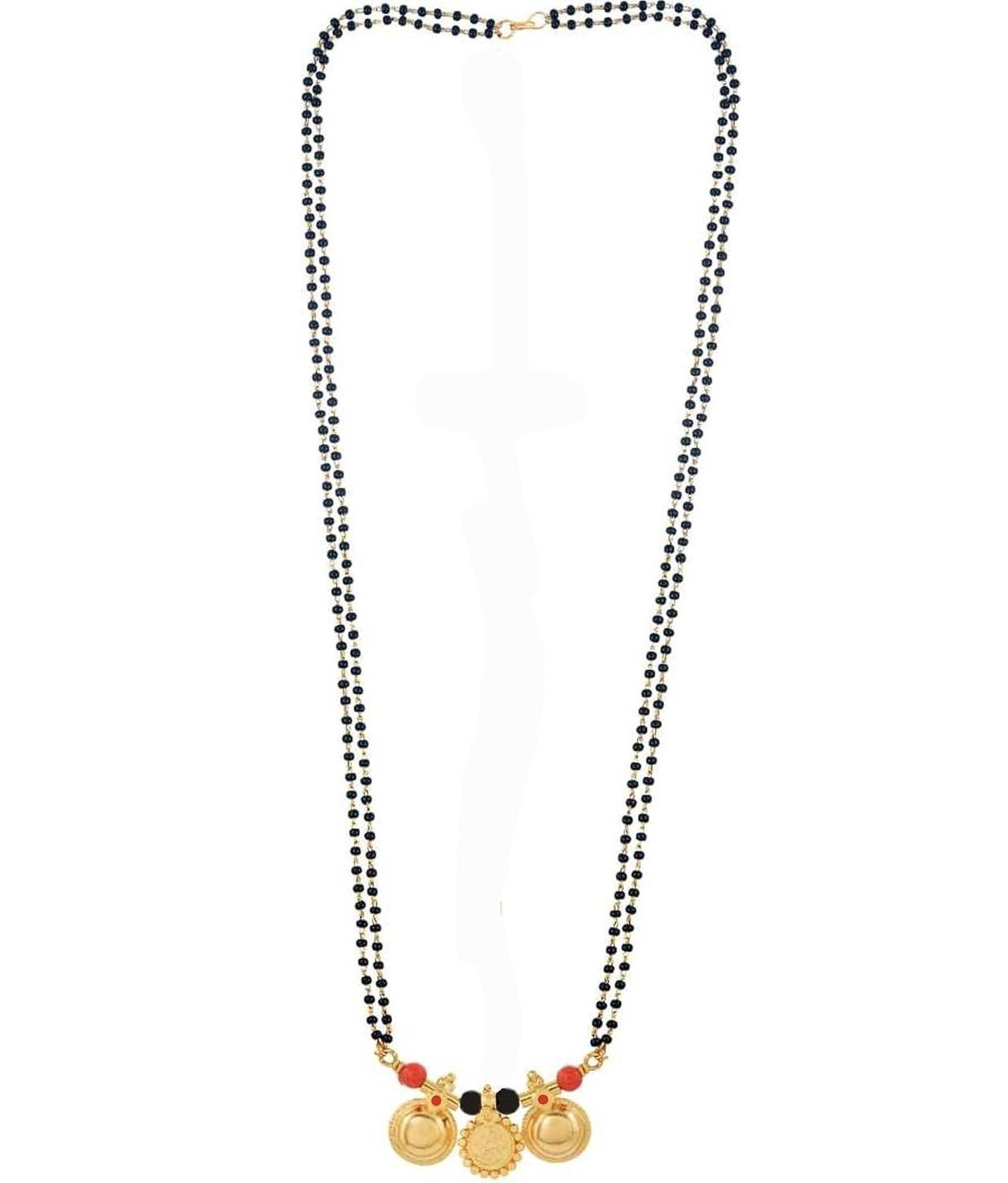

Традиционный Мангалсутра золотистого тона с двойной цепочкой и подвеской-монетой | Ожерелье из черных бусин Onesize