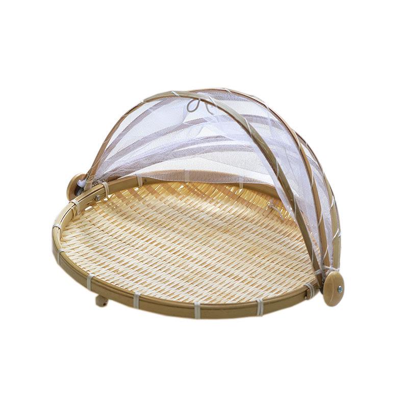 Bamboo Weaving Steamed Bun Drying Basket with Mosquito-Proof Cover