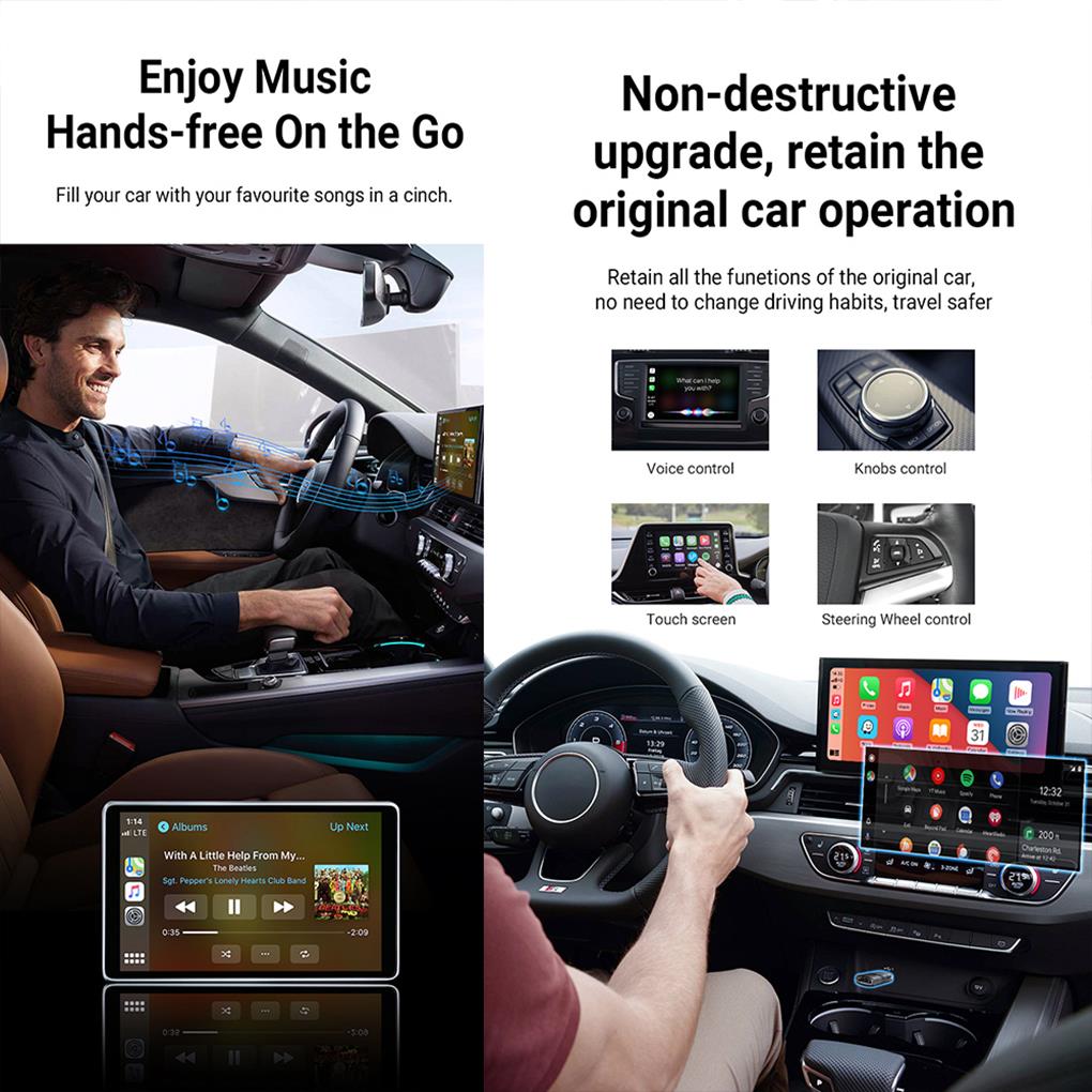2024 Mini Wireless CarPlay Adapter Car Play Dongle Transparent Shell Fast Connect Plug and Play for OEM Wired CarPlay Car