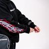 Dunkel gefärbter Kapuzenpullover mit reflektierendem Aufdruck und Nieten für Motorradfahrer, trendige Marke für Damen und Herren