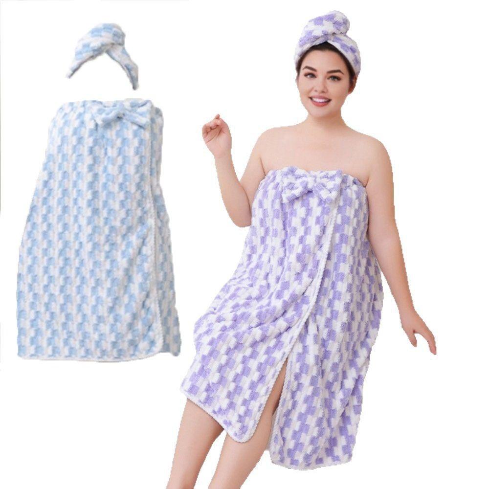 

Adjustable Oversized Wrap Bathrobe Set Plus Size Wrap Bathrobe New Wearable Bath Towel синій