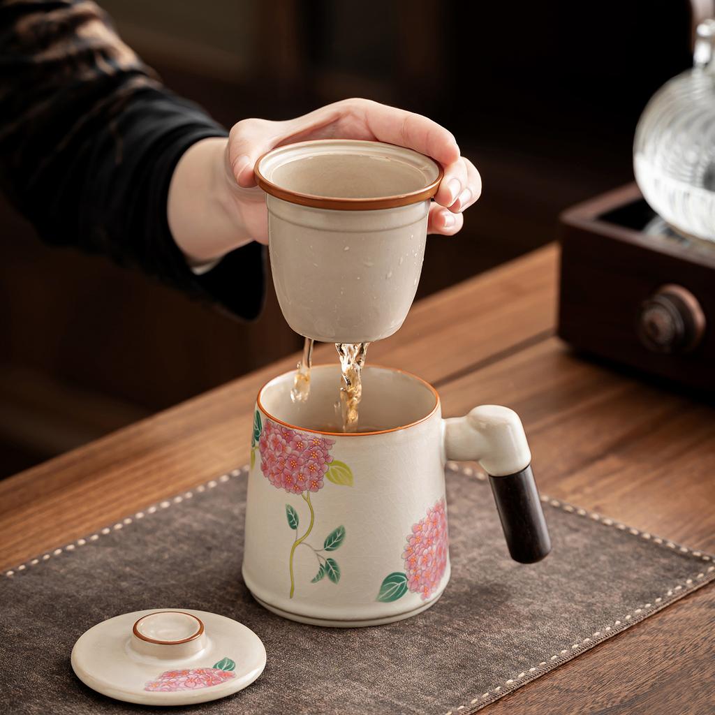 Ru Kiln Teacup Tea Separation Office Water Cup Women's Personal Special Ceramic Filter Mug with Lid Household