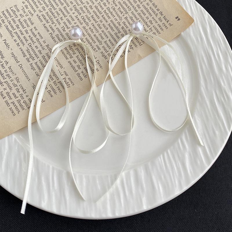 Модные Маленькие Свежие Длинные Серьги Серьги-Ленты Банты Легкая Роскошь Нишевые Милые Жемчужные Серьги с Характером Универсальные Серьги