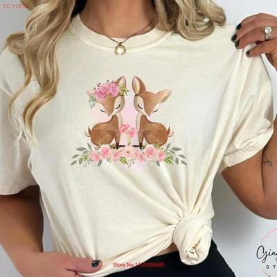 Cute Baby Deer T Shirt Lover For Her Cottagecore Nature Forest Apparel Forestcore Fawn Pink Watercolor Floral Vintage