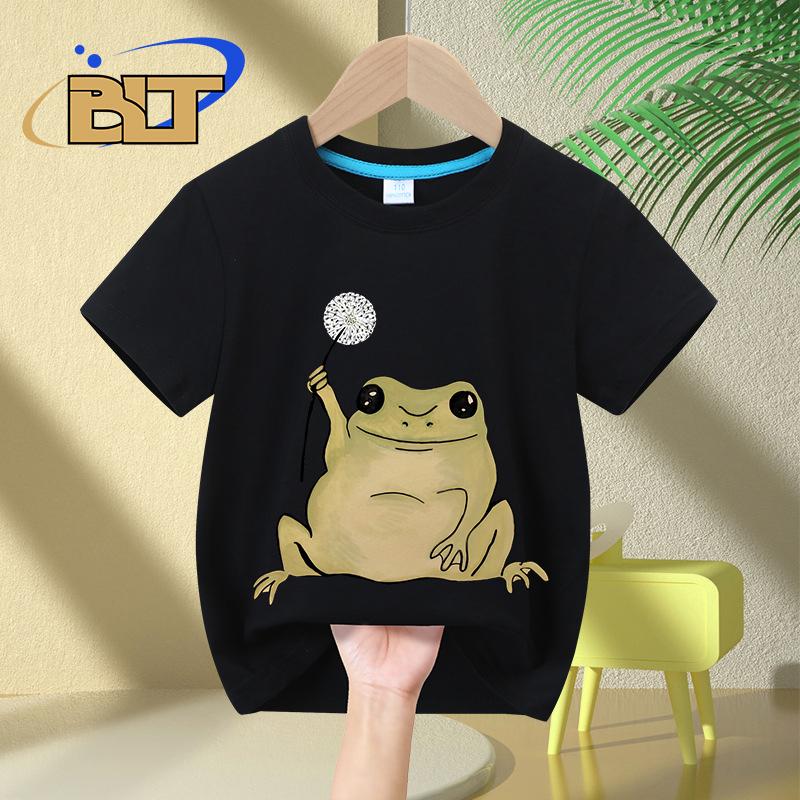 Dandelion Frog Printed Kids Tshirt Summer Childrens Pure Cotton Shortsleeved Casual Tops Boys and Girls Gifts
