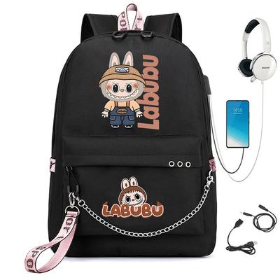 Labubu Printed Student Bag Iron Chain Trend Backpack Usb Bag