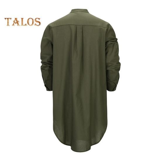 Men's Cotton Linen Kaftan Long Sleeve O-Neck Robe Solid Color Button-up Collar Thobe Breathable Arabic Clothing for Prayers Casual Wear
