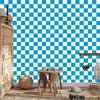 Checkerboard Wallpaper Turquoise, White and Celadon for Living Room and Bedroom 50x1000