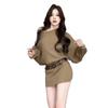 2025 Early Autumn Korean One-Shoulder Long-Sleeve Bodycon Dress - Women's Slimming Waist Sweater Dress
