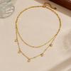 Gold Layered Chain Necklace with Crystal Drop Charms for Women