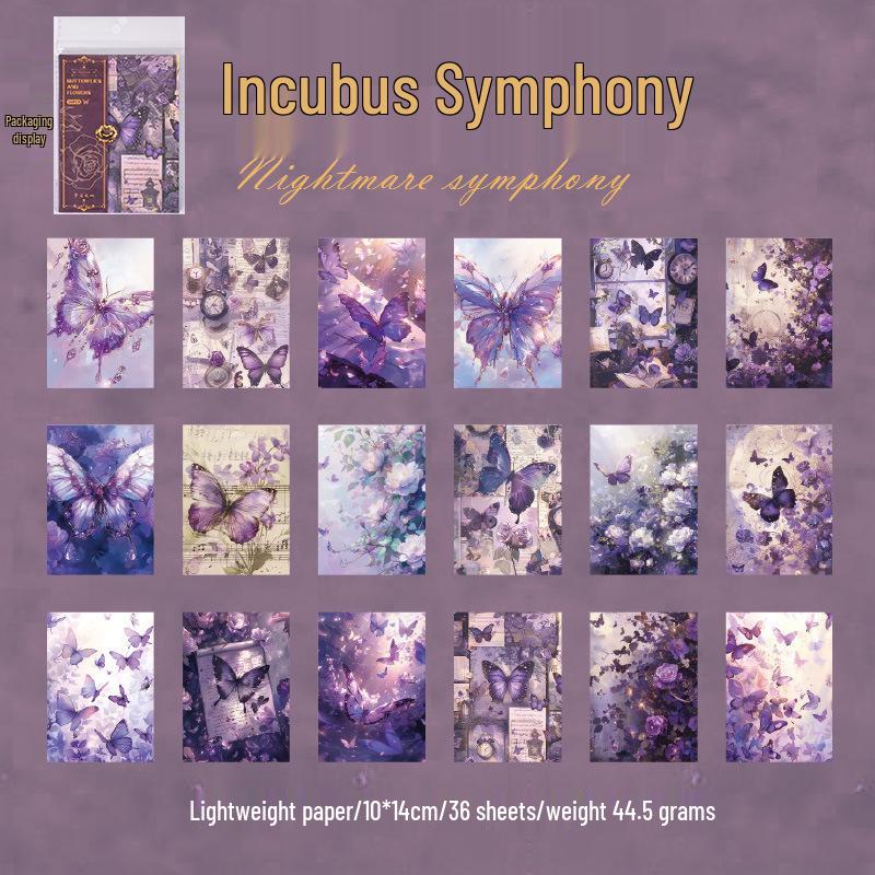

Yuxian Dark Style Tearable Collage Stickers: 36 Sheets, 4 Retro Styles, Includes Paper Flowers & Butterfly Shadows