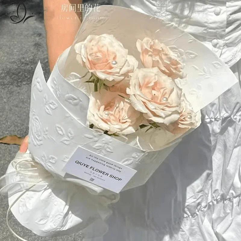 10piece 50x50cm 3D Flower Bouquet Wrapping Paper 3D Rose Texture Kraft Paper Floral Materials Birthday Gift Packaging Party Deco