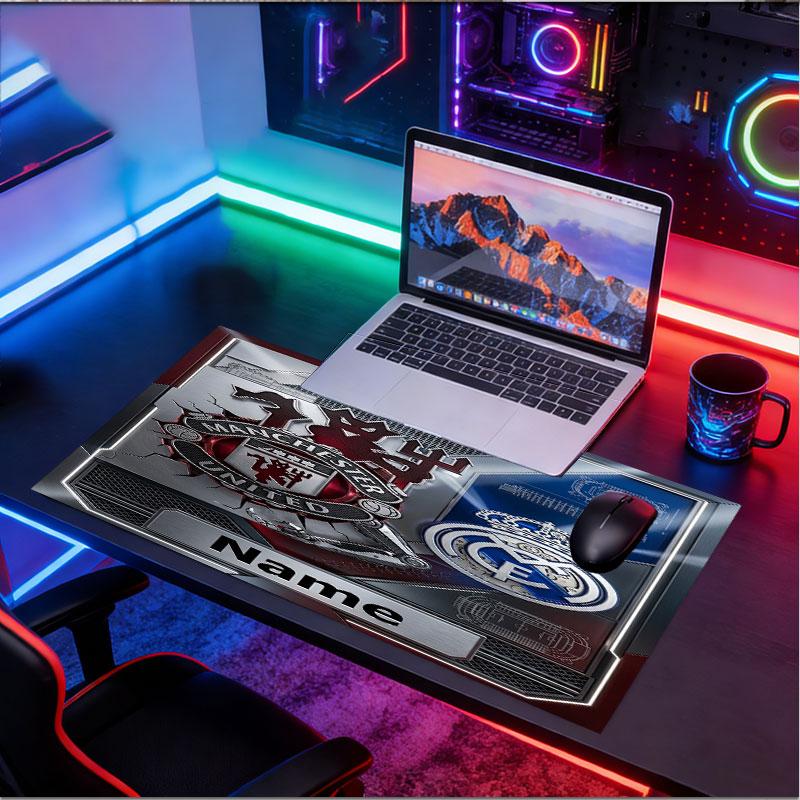 Custom Name Personalized Manchester United Pattern Mousepad, Laptop PC Desk Mat, Decorative Desk Mat for Home Keyboard Pad Gift