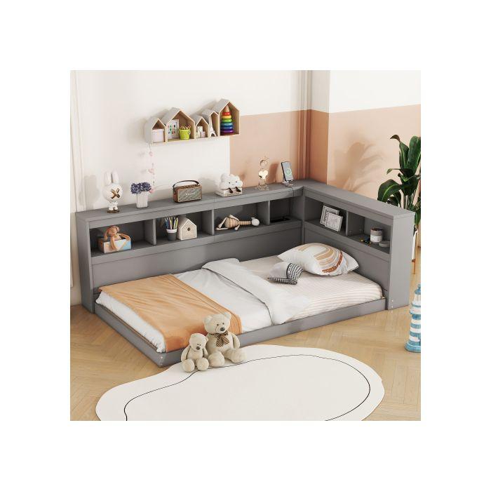 Canapé-lit - MUVOE - 90 x 200 cm - Prise de courant - 2 ports USB - Gris